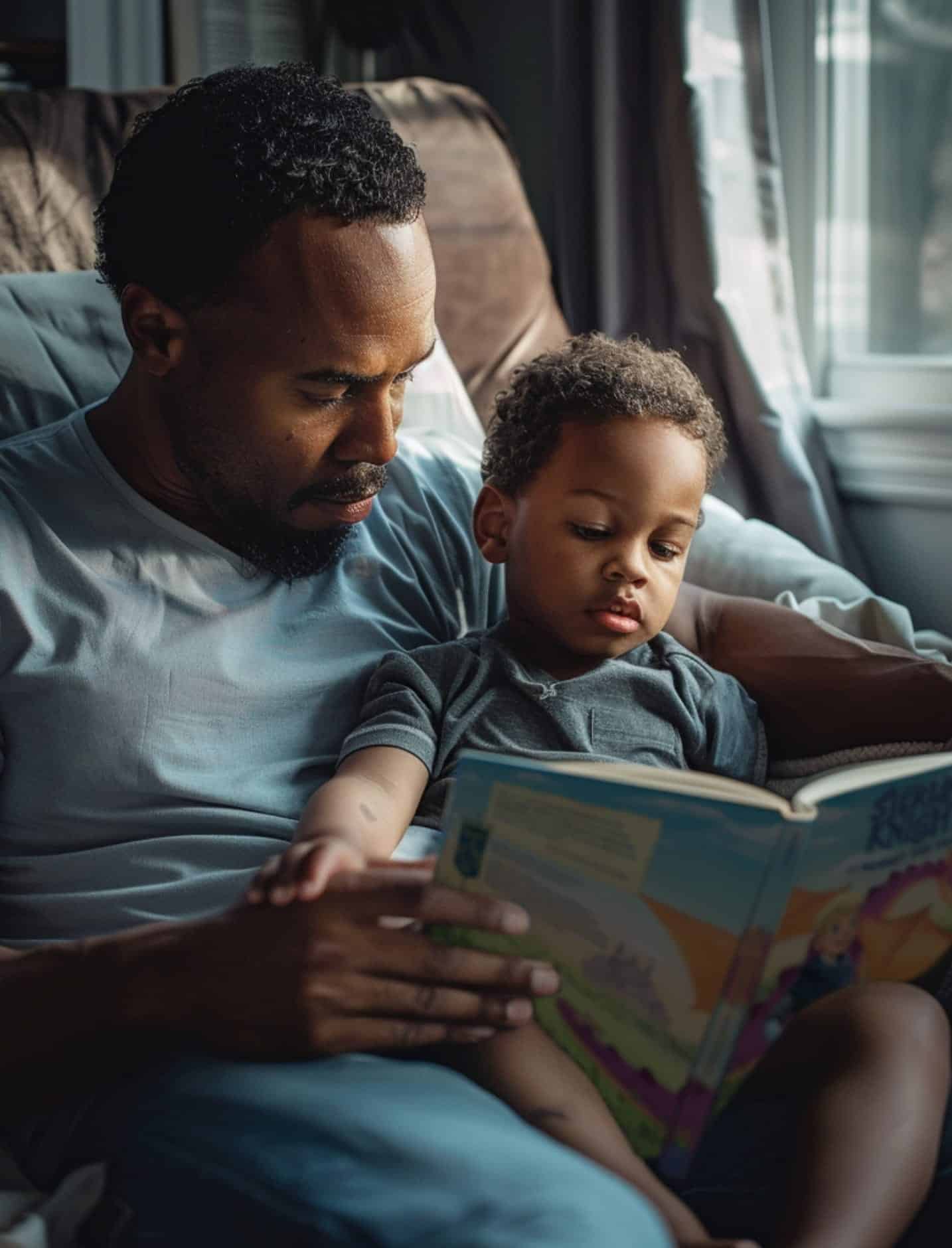 Father reading son Sterling the Knight